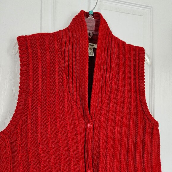 Eddie Bauer Wool Shawl Collar Sweater Vest Medium Tall MT Women Red Button Front - Picture 2 of 15
